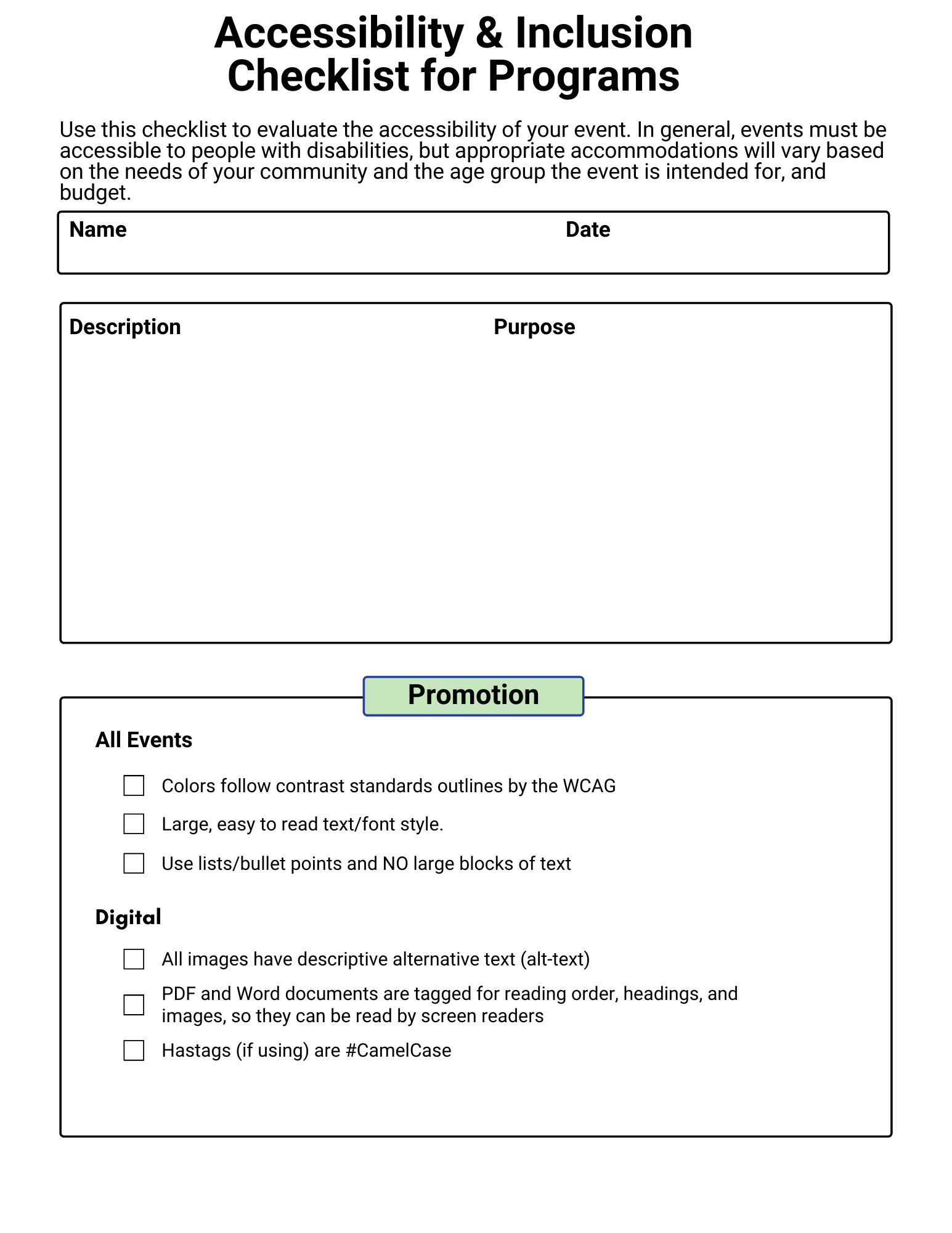 Screenshot of Program Accessibility & Inclusion Checklist