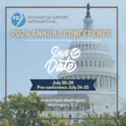 Save the Date image for the 2024 Postpartum Support International Conference on July 26–28